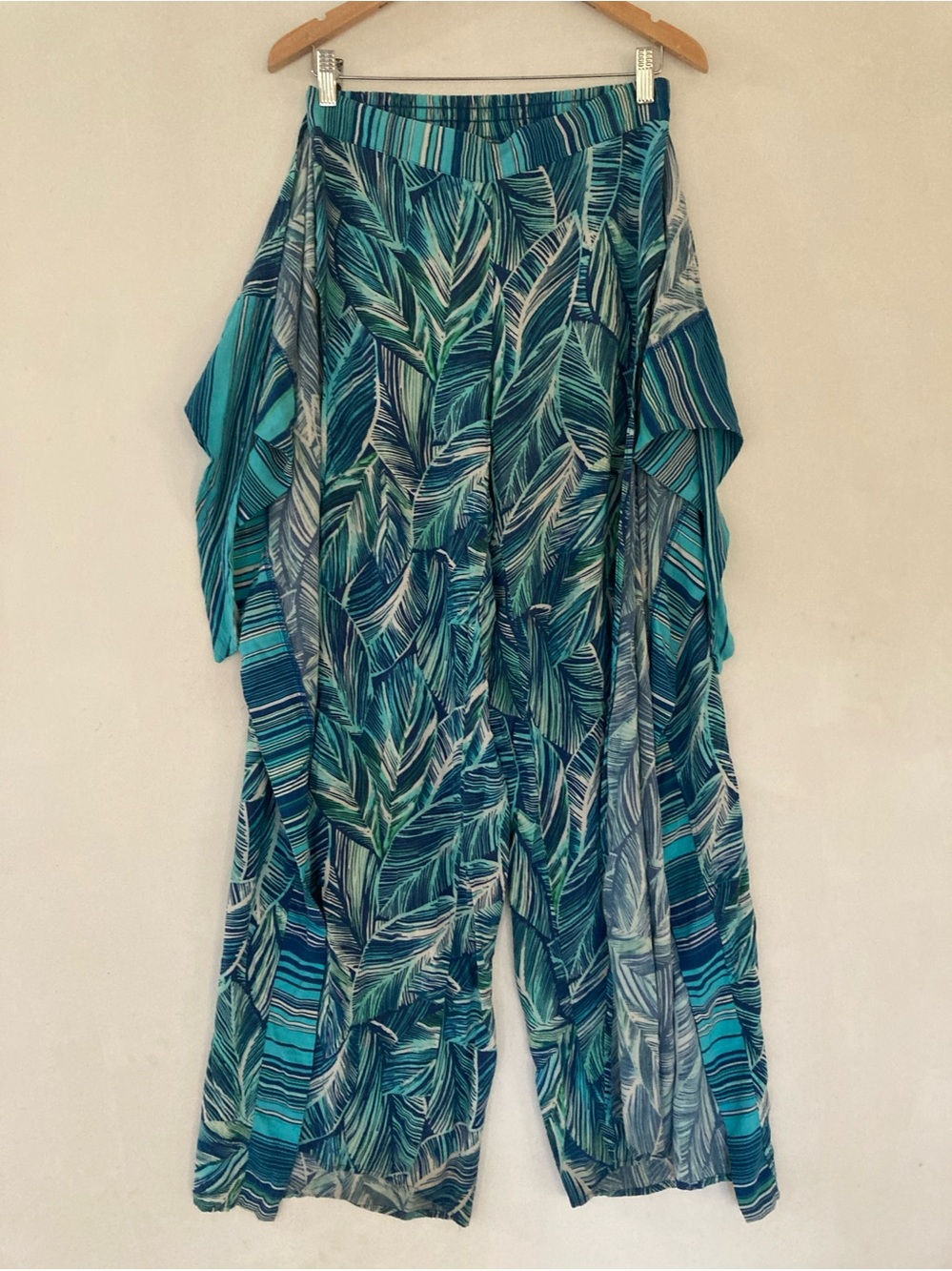 La Blanca Women's Cover up Pants Sketched Leaves Open Wide Legs Aqua Small - Picture 1 of 14